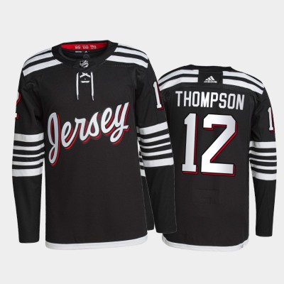 Adidas New Jersey Devils #12 Tyce Thompson Men's 2021-22 Alternate Authentic NHL Jersey - Black